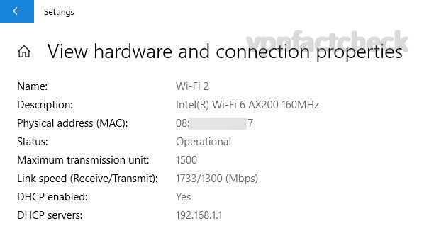 Connection link rate when doing the test